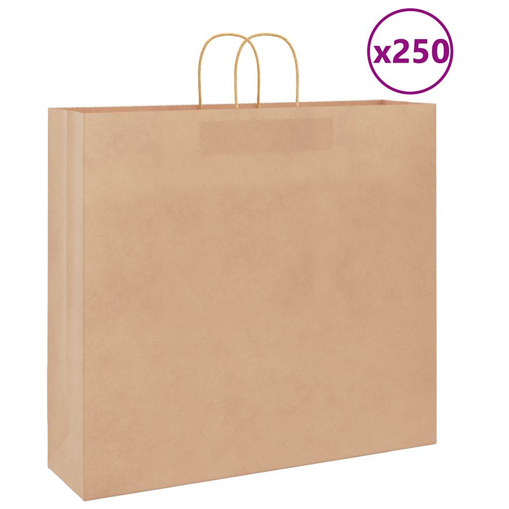 250 db barna kraft papírzacskók fogantyúkkal 54x15x49 cm