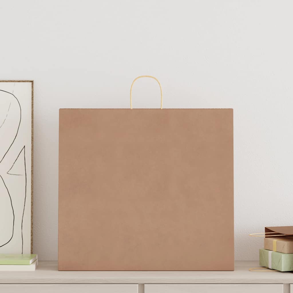 250 db barna kraft papírzacskók fogantyúkkal 54x15x49 cm