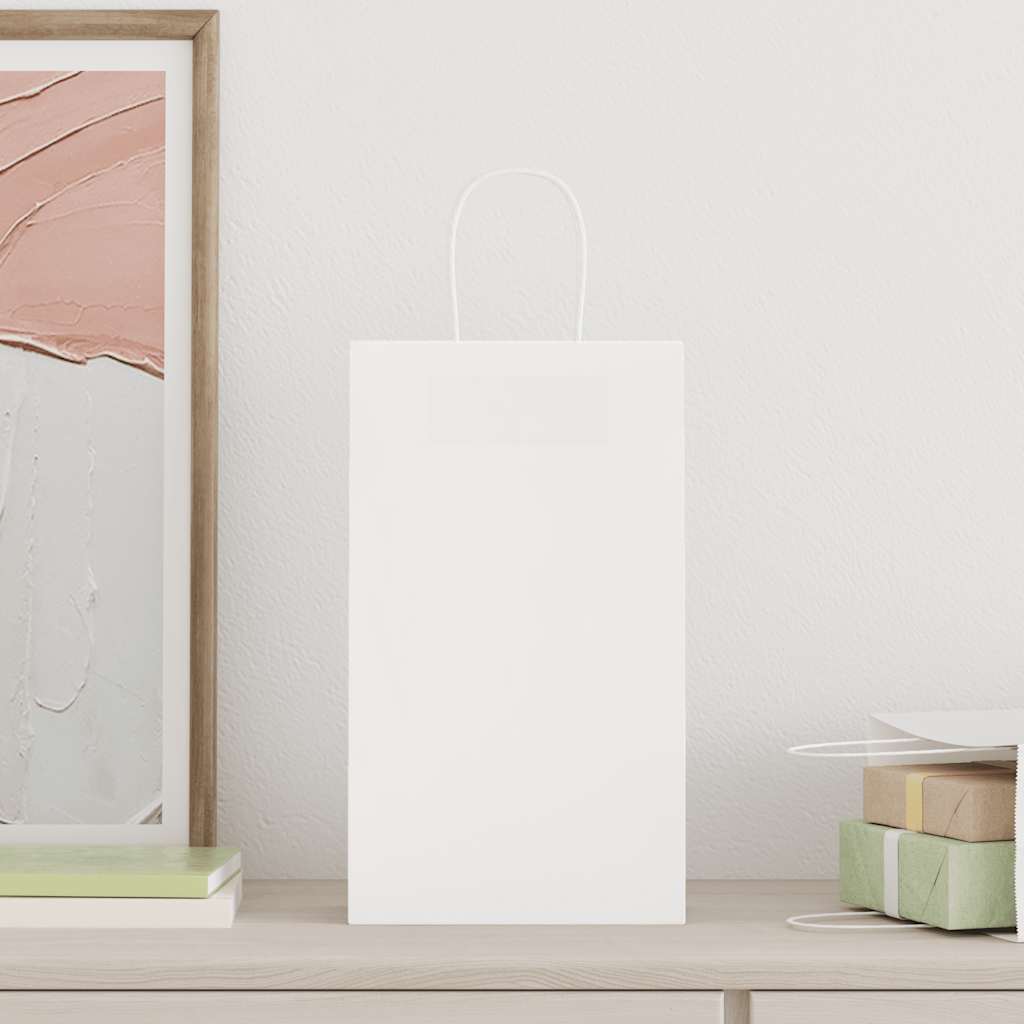 250 db fehér kraft papírzacskók fogantyúkkal 21x11x36 cm