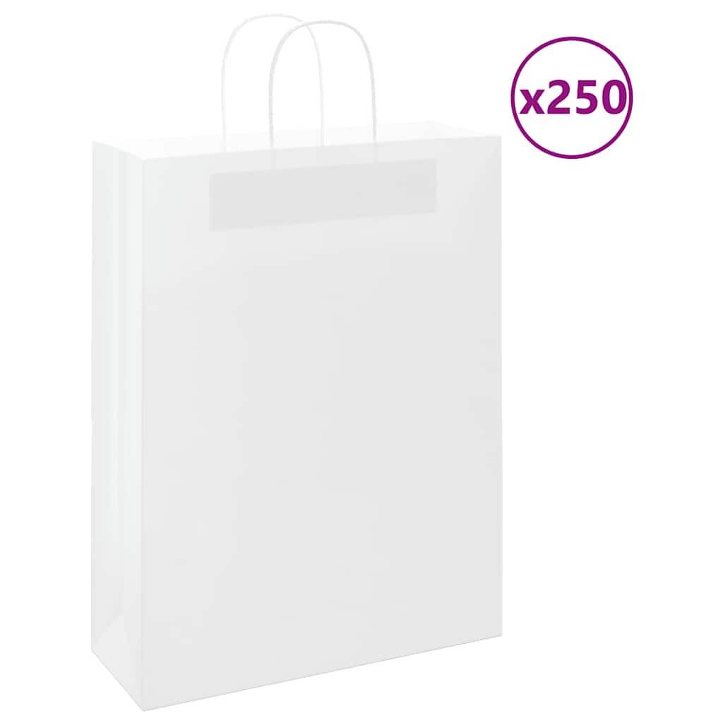 250 db fehér papírzacskók fogantyúkkal 32x12x42 cm