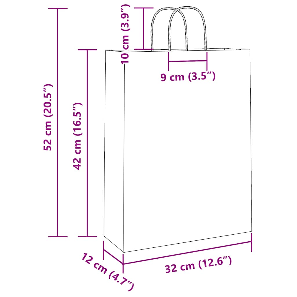 250 db fehér papírzacskók fogantyúkkal 32x12x42 cm