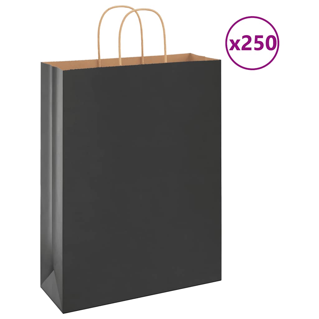 250 db fekete kraft papírzacskók fogantyúkkal 32x12x42 cm