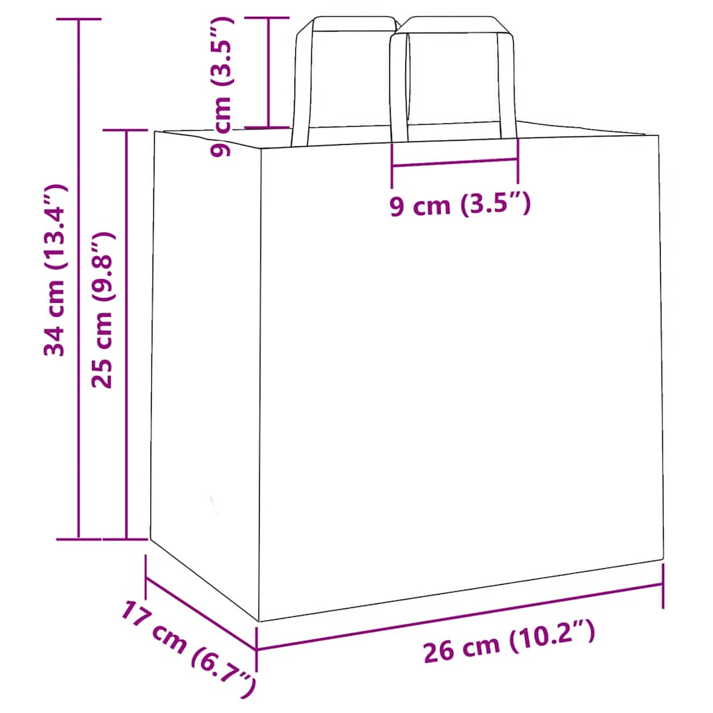 250 db barna kraft papírzacskók fogantyúkkal 26x17x25 cm