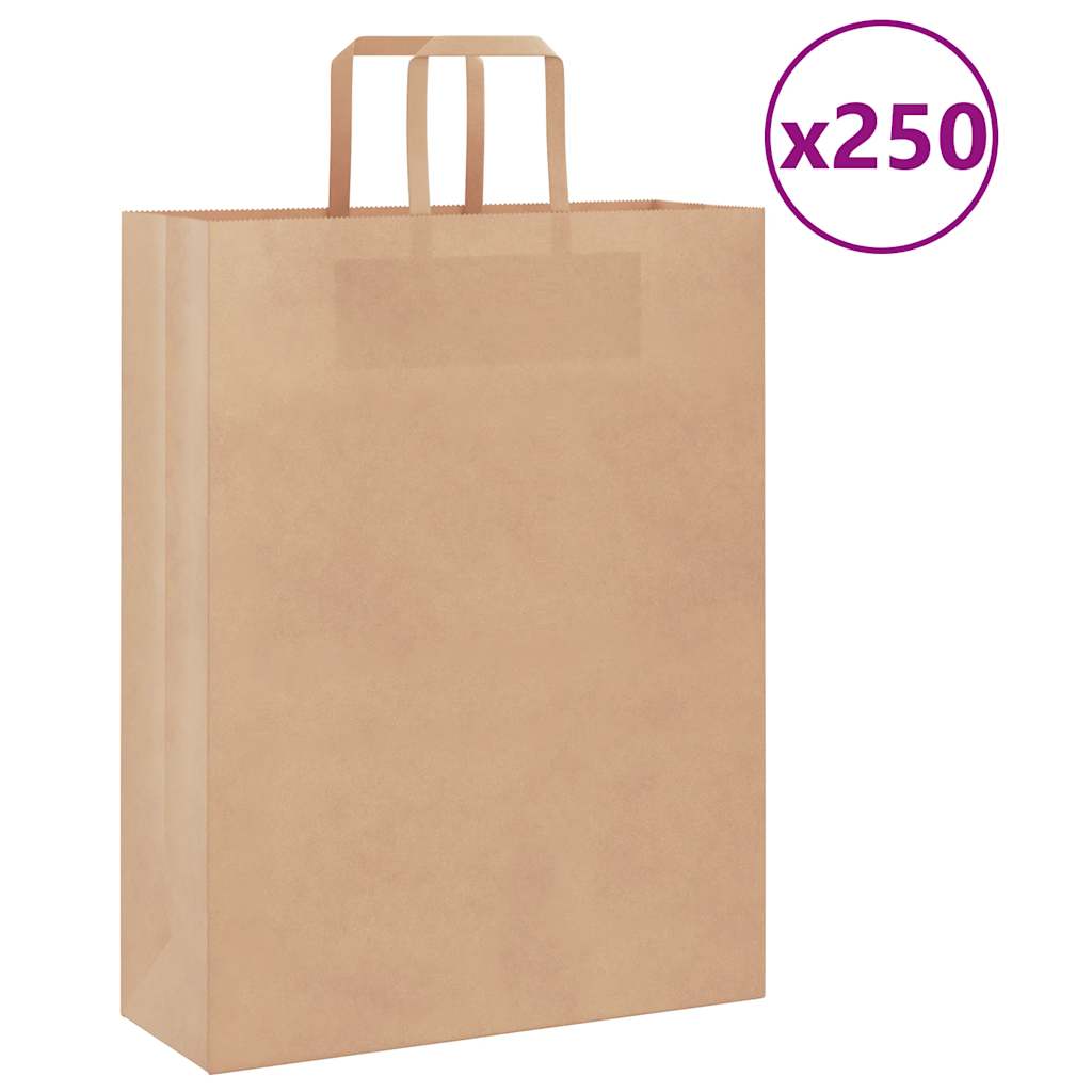 250 db barna kraft papírzacskók fogantyúkkal 32x12x42 cm