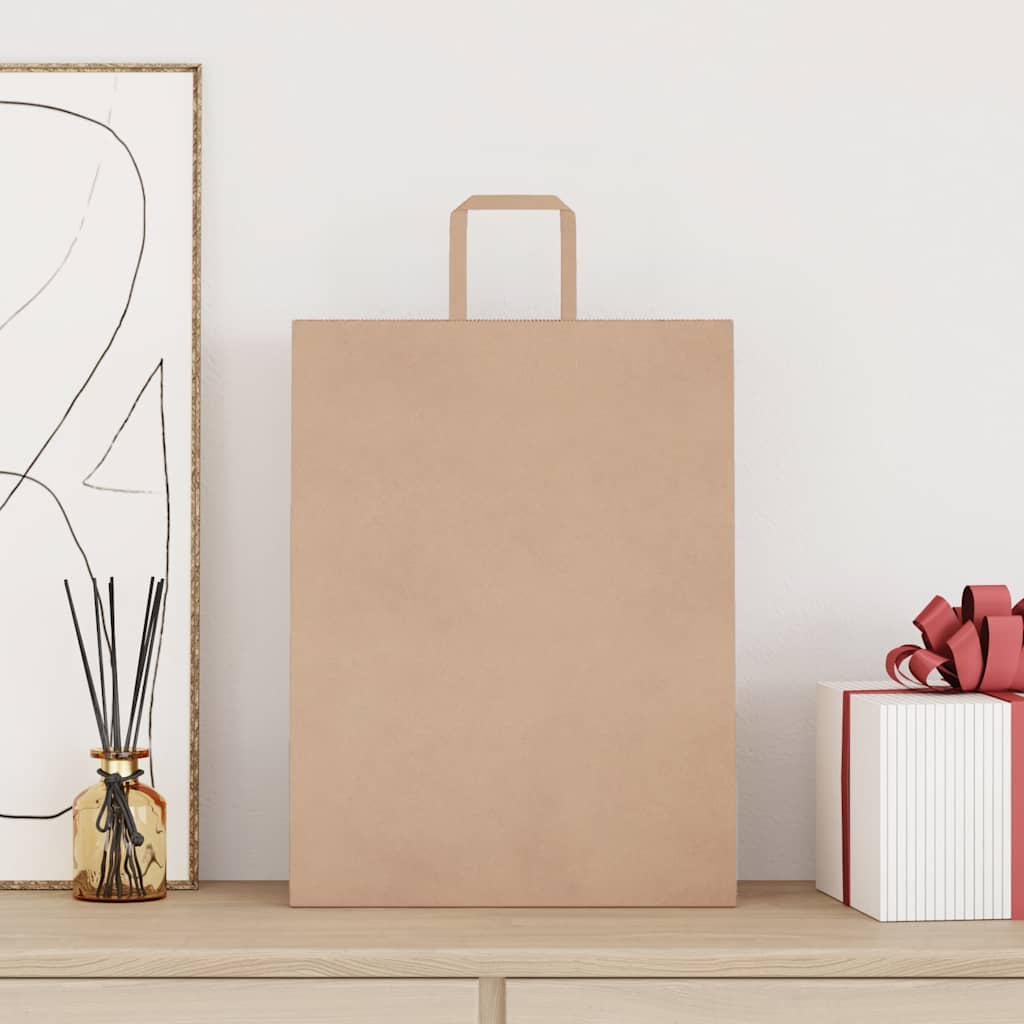 250 db barna kraft papírzacskók fogantyúkkal 32x12x42 cm