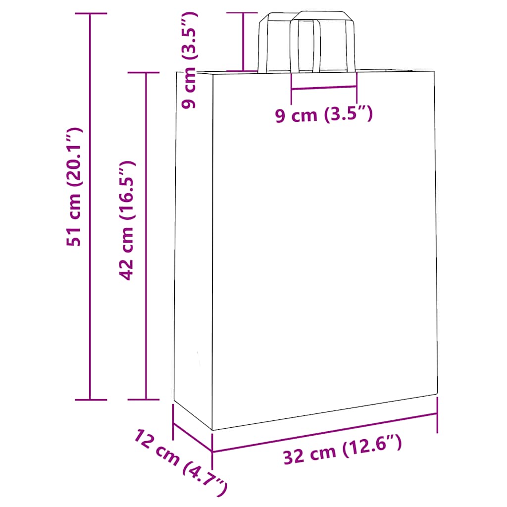 250 db barna kraft papírzacskók fogantyúkkal 32x12x42 cm