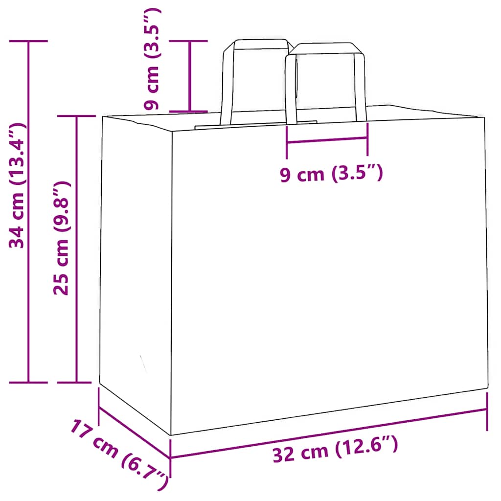 250 db barna kraft papírzacskók fogantyúkkal 32x17x25 cm