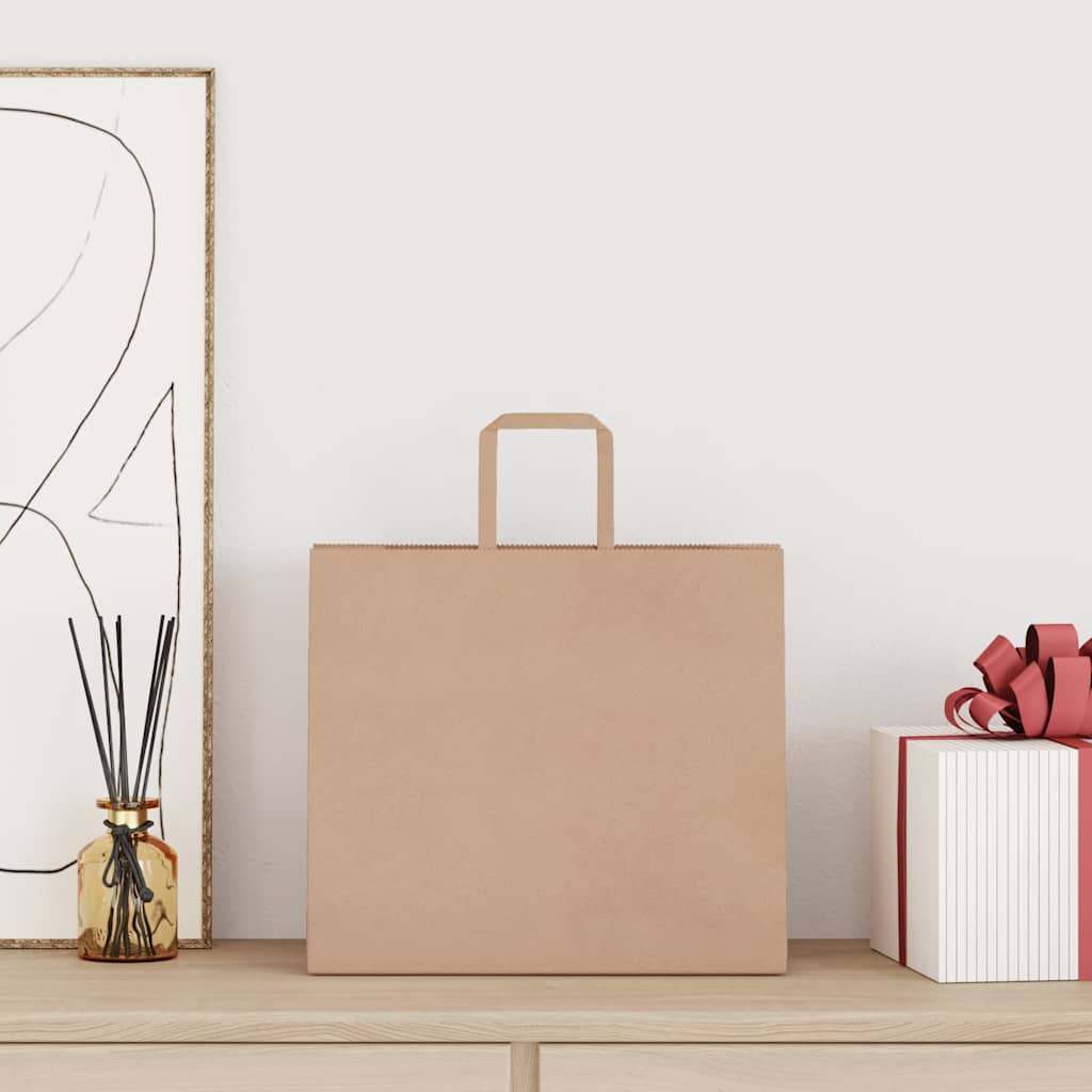 250 db barna kraft papírzacskók fogantyúkkal 32x22x28 cm