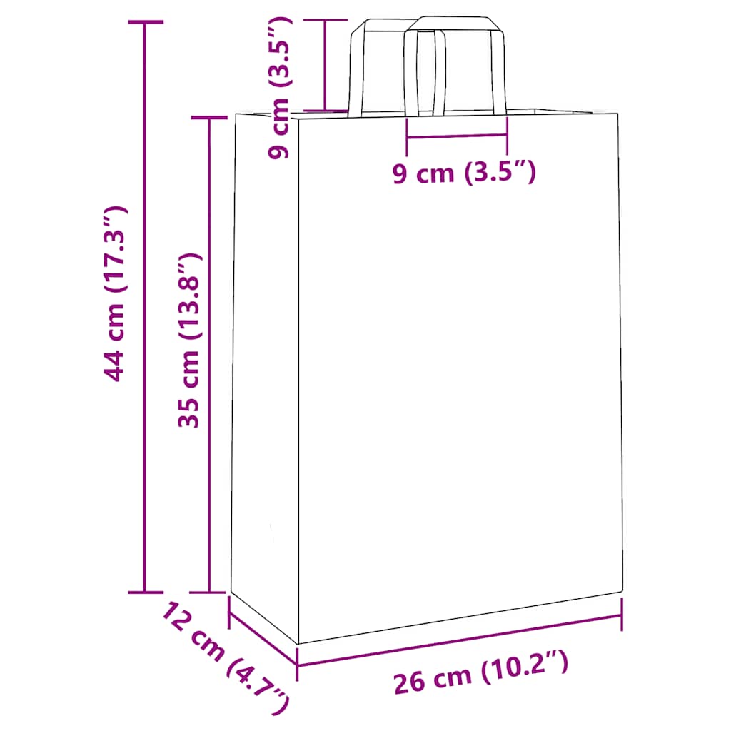 250 db rózsaszín kraft papírzacskók fogantyúkkal 26x12x35 cm