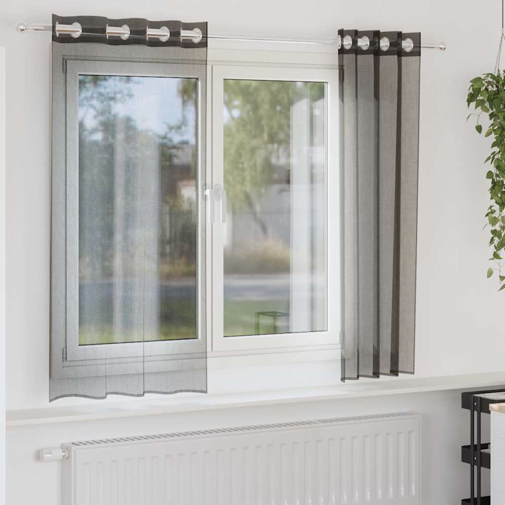 2 db fekete fátyolfüggönyök rojtokkal 140x175 cm