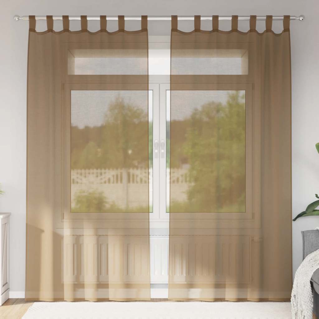2 db világosbarna fátyolfüggönyök hurokkal 140x245 cm 2 db világosbarna fátyolfüggönyök hurokkal 140x245 cm