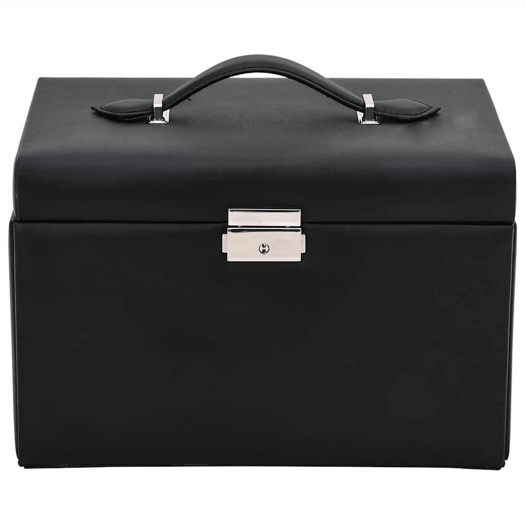 Ékszerdoboz 3 rétegű tükörrel zárható fekete 26x18x17,5 cm