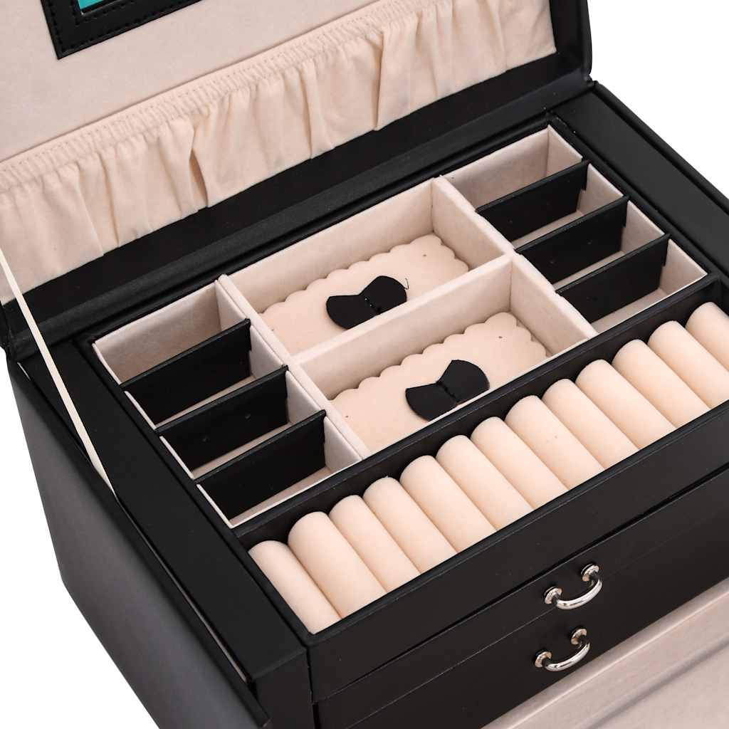 Ékszerdoboz 3 rétegű tükörrel zárható fekete 26x18x17,5 cm