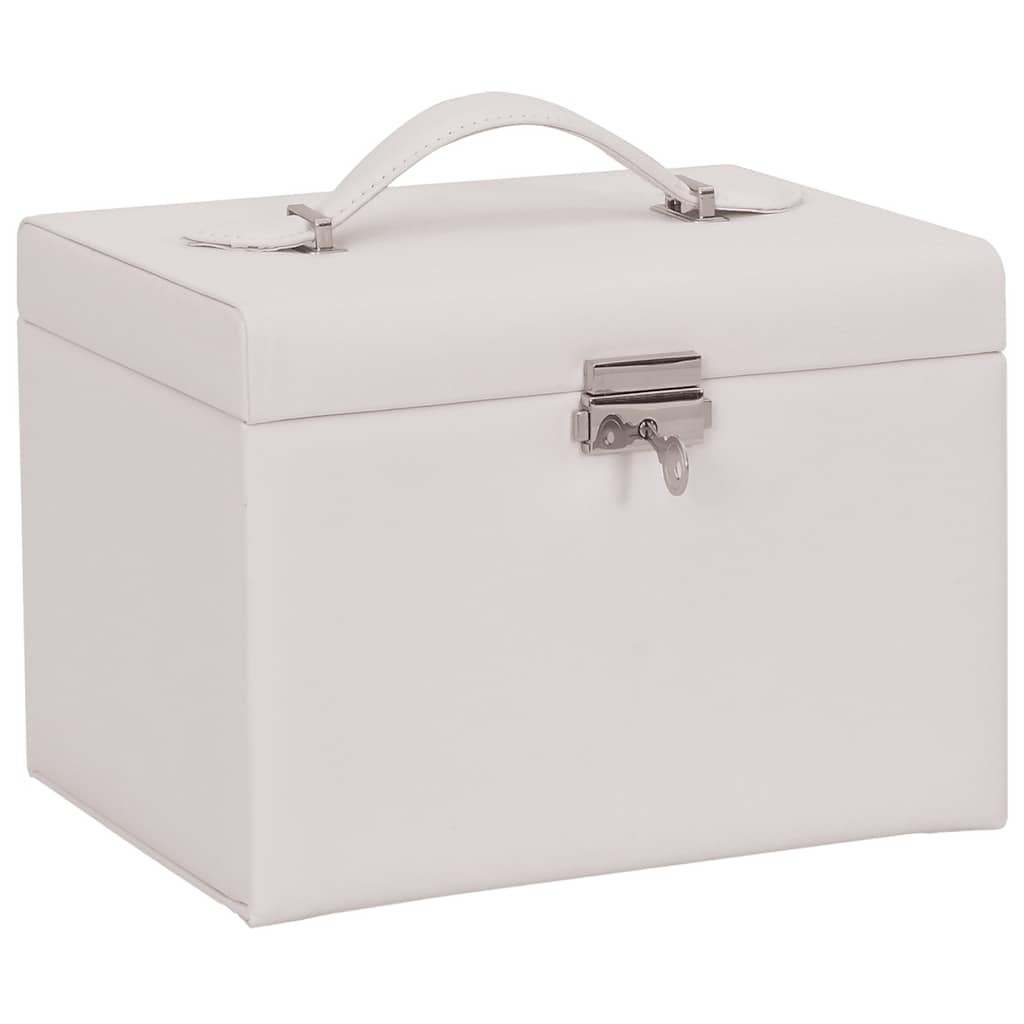 Ékszerdoboz 4 rétegű tükörrel zárható fehér 22,5x17,5x16,5 cm