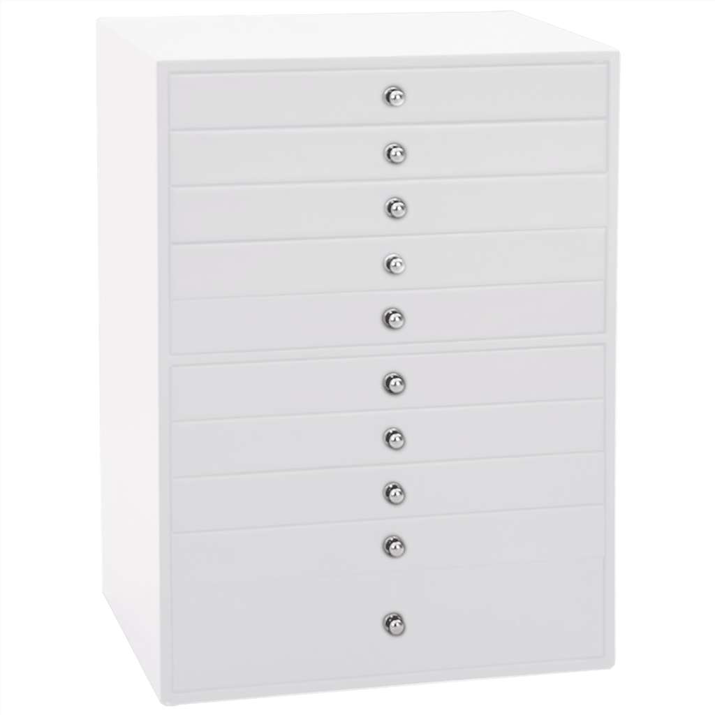 10 rétegű ékszerdoboz óratartókkal fehér 29x20,5x40,5 cm