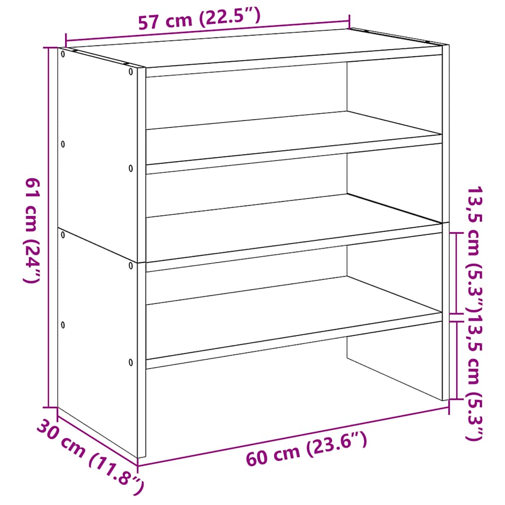 2 db sonoma tölgy cipőtartó állvány halmozható 60 x 30 x 30,5cm
