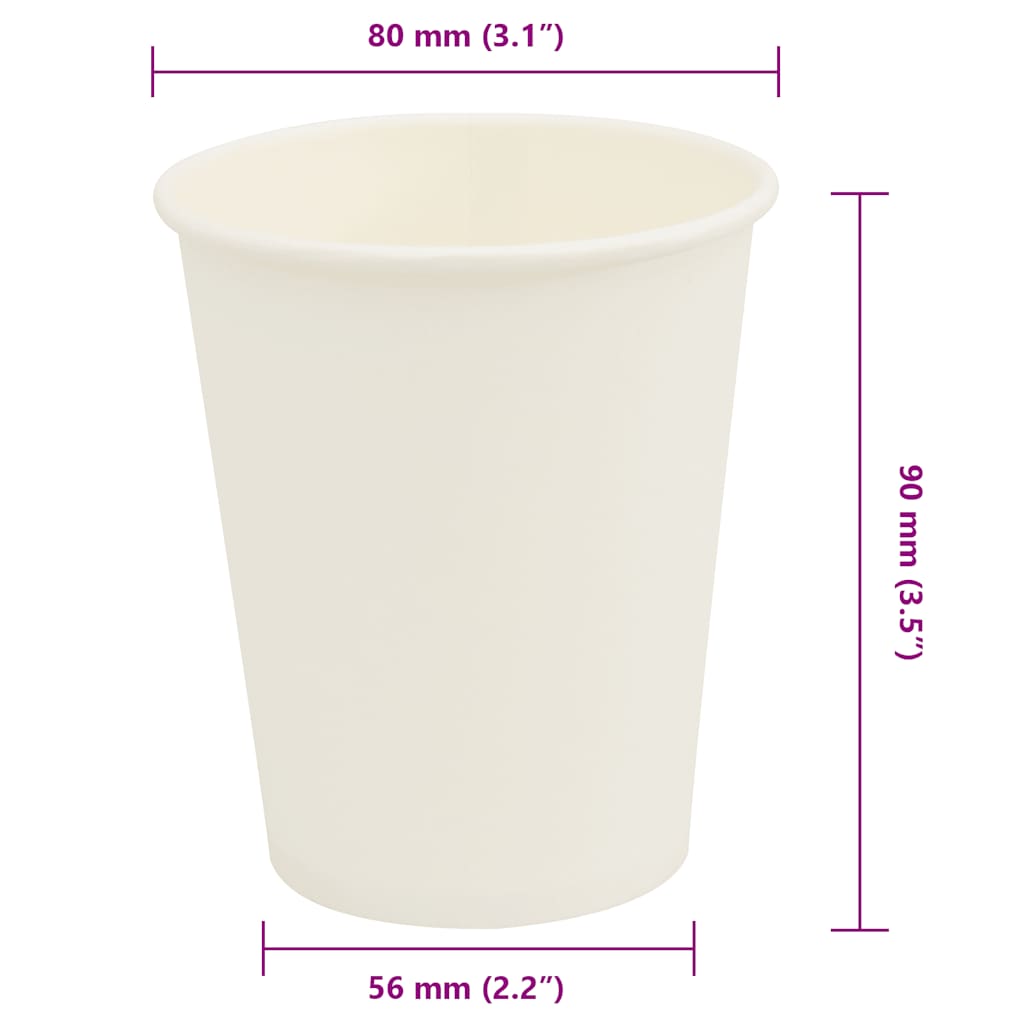 1000 db fehér papír kávéscsészék 8oz 200ml