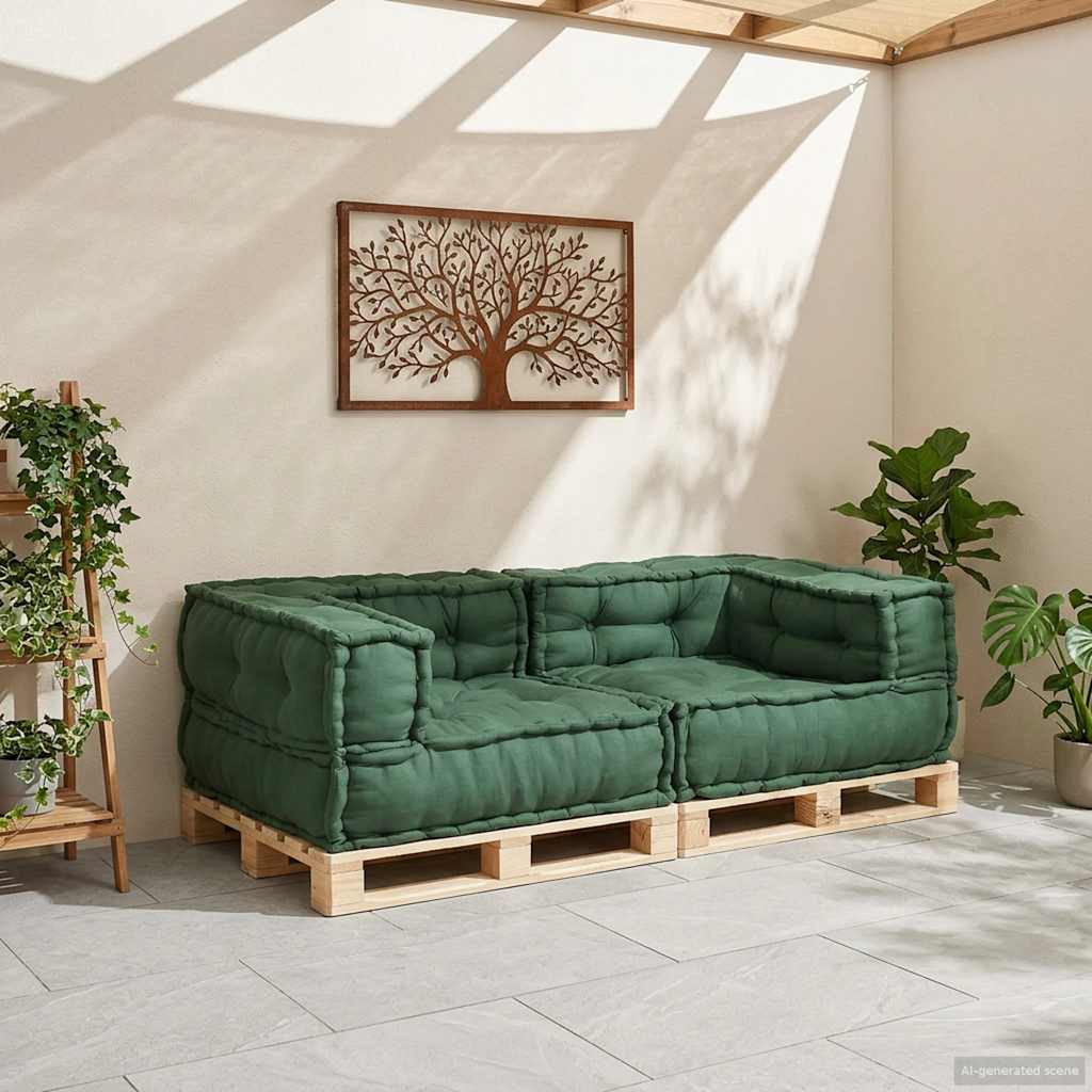 Zöld szövet kétszemélyes moduláris kanapé 140x70x36