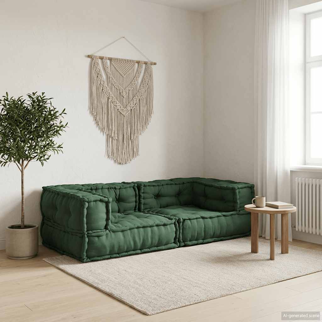 Zöld szövet kétszemélyes moduláris kanapé 140x70x36