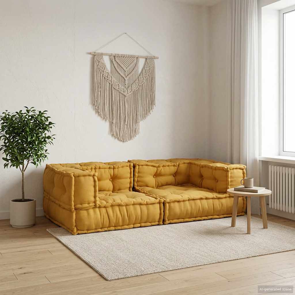 Sárga szövet kétszemélyes moduláris kanapé 140x70x36