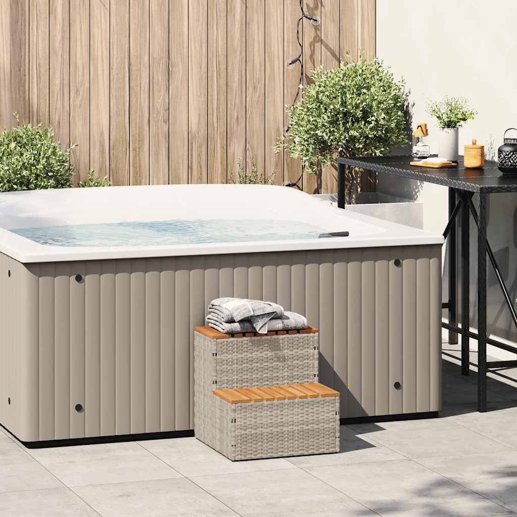 Pezsgőfürdő lépcső 50x50x50,5cm polyrattan és akácfa Pezsgőfürdő lépcső 50x50x50,5cm polyrattan és akácfa