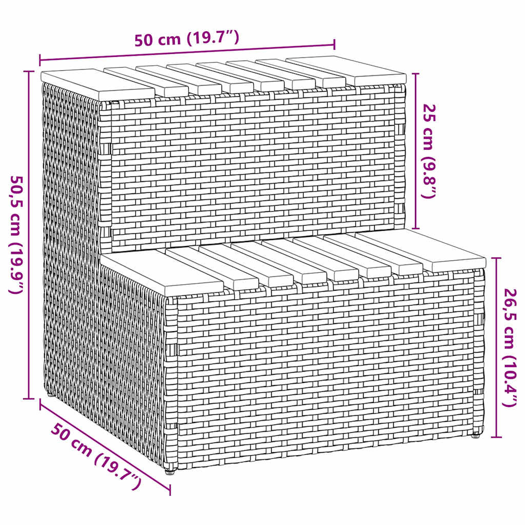 Pezsgőfürdő lépcső 50x50x50,5cm polyrattan és akácfa Pezsgőfürdő lépcső 50x50x50,5cm polyrattan és akácfa