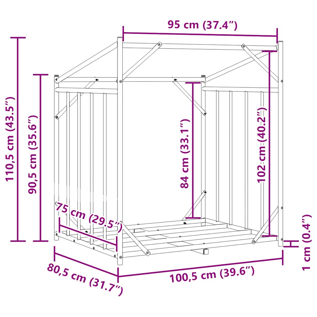 Tűzifa állvány esővédővel 100,5x80,5x110,5 cm horganyzott acél