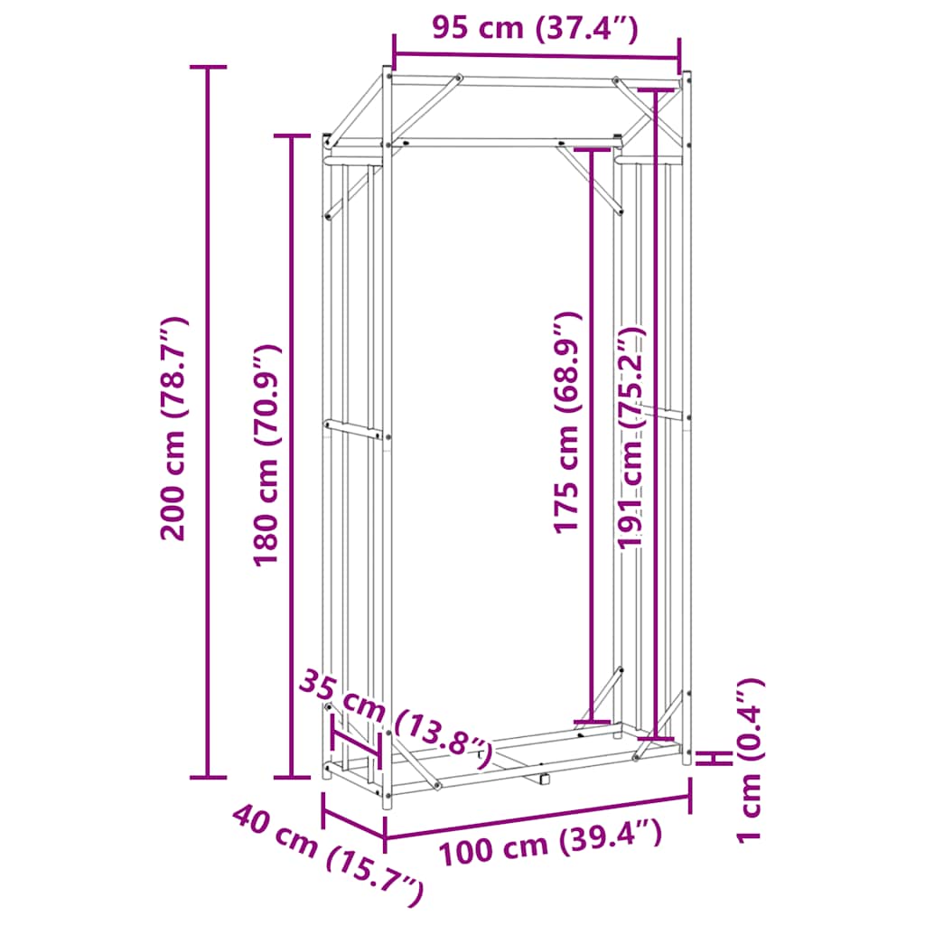 Tűzifa állvány esővédővel 100x40x200 cm horganyzott acél