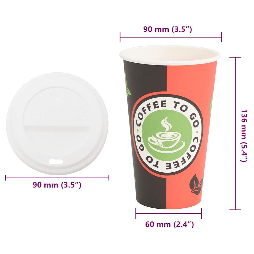1000 db papír kávéscsészék fedővel 16oz 400ml