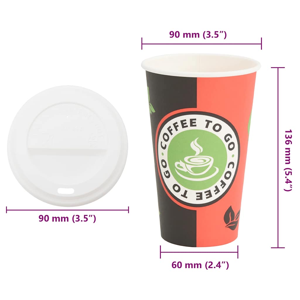 1000 db papír kávéscsészék fedővel 16oz 400ml