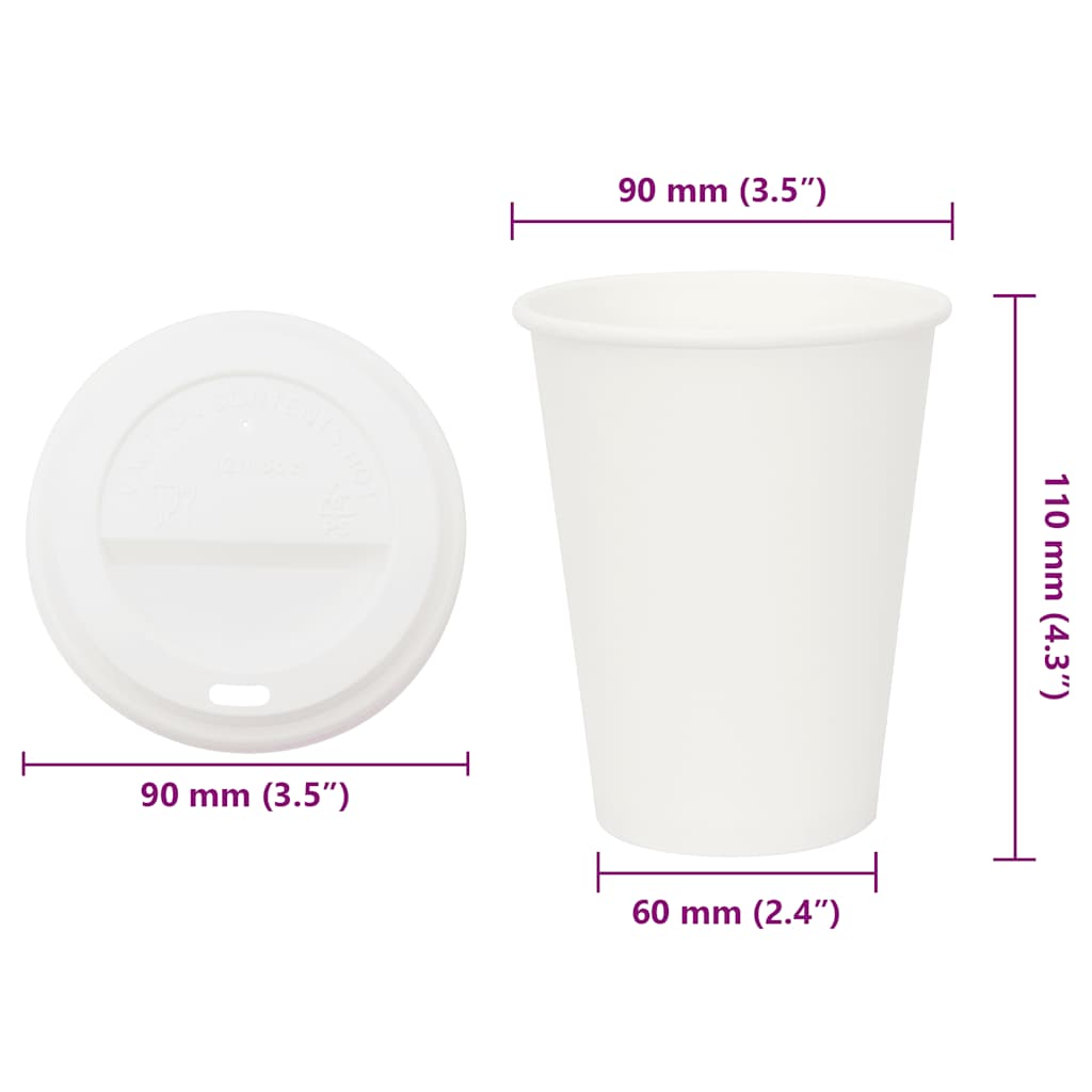 1000 db papír kávéscsészék fedővel 12oz 300ml