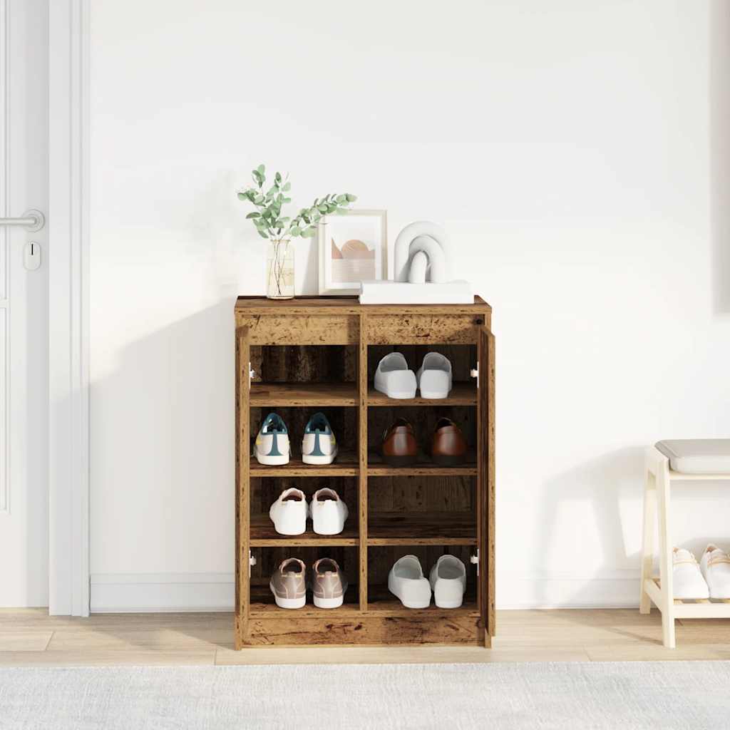Antik fa színű szerelt fa cipőszekrény 57x34x76 cm