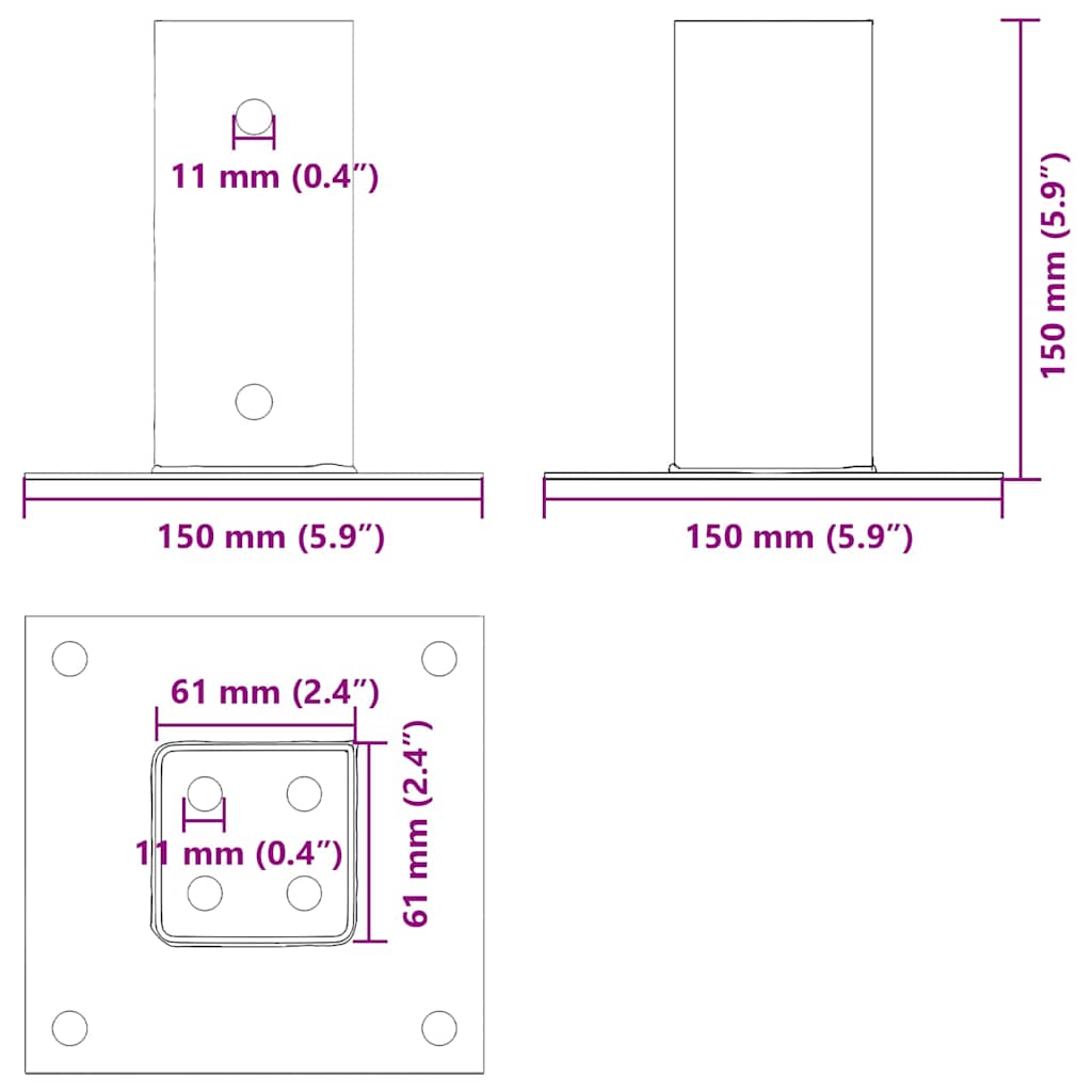 12 db horganyzott acélból oszlopalapok négyzet alakúak 61x61 mm 12 db horganyzott acélból oszlopalapok négyzet alakúak 61x61 mm