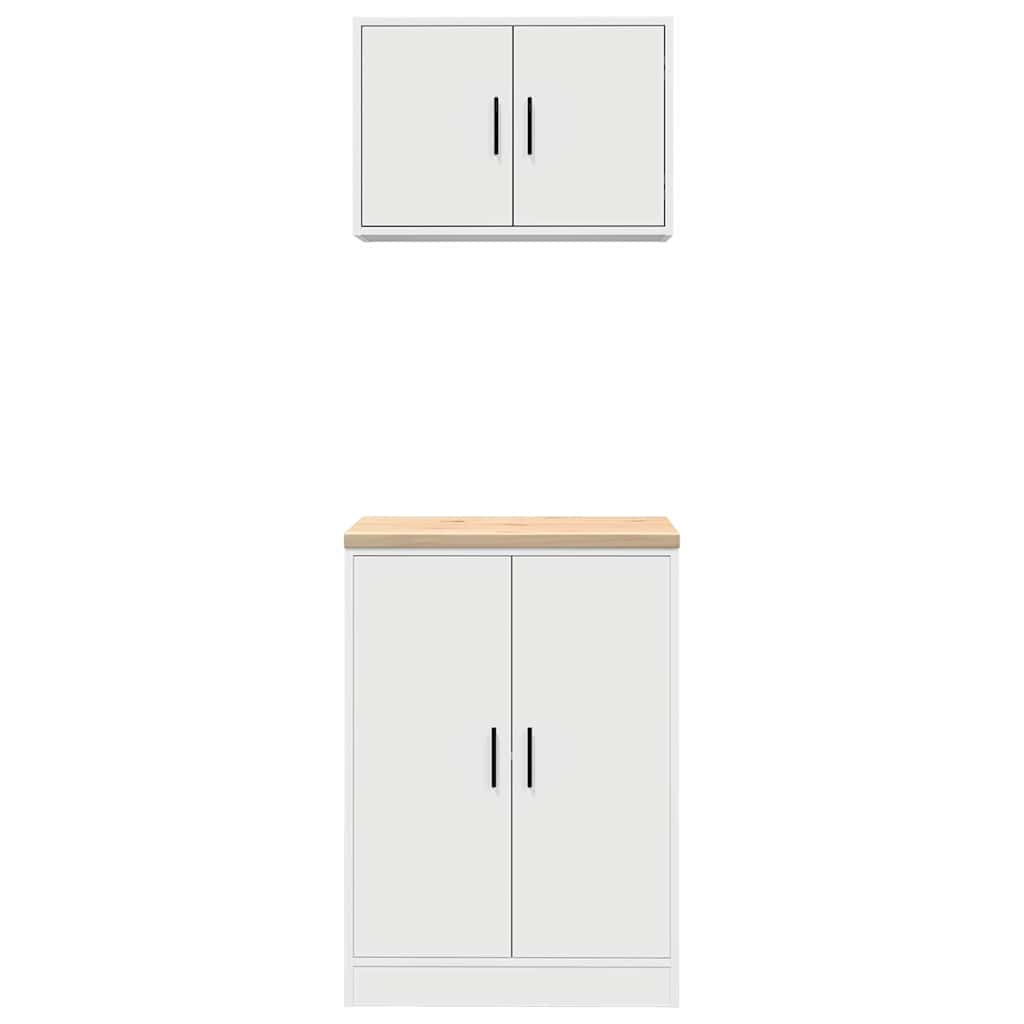 2 db fehér szerelt fa garázs szekrények