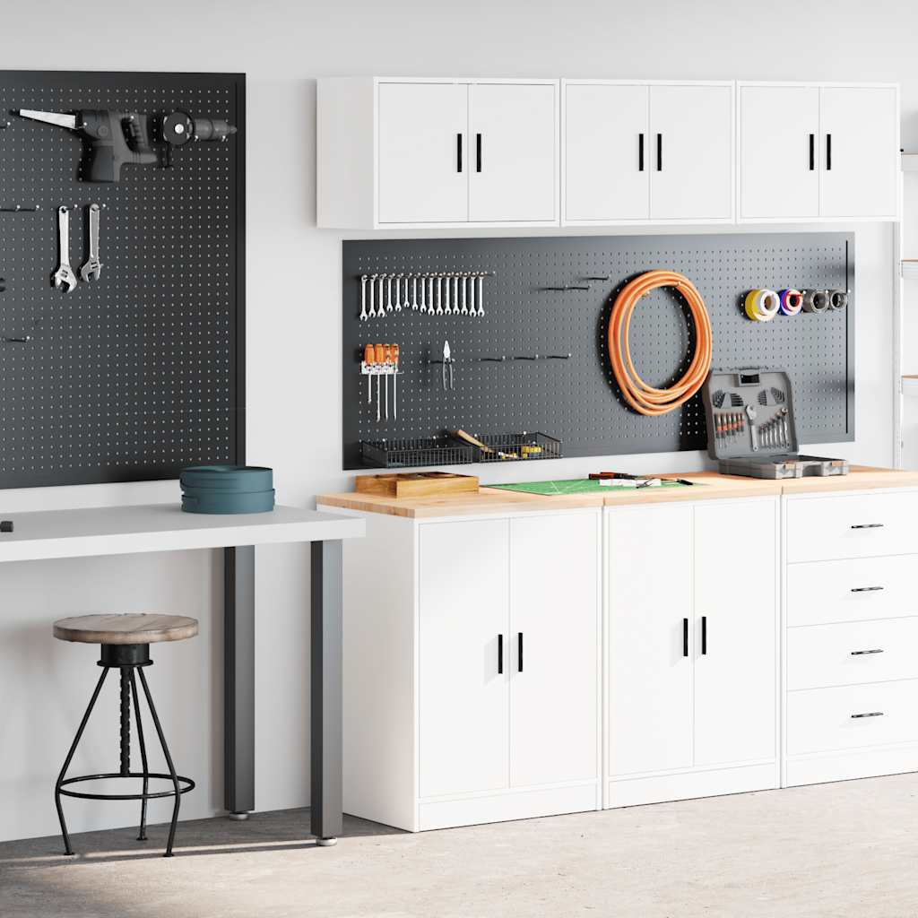 2 db fehér szerelt fa garázs szekrények