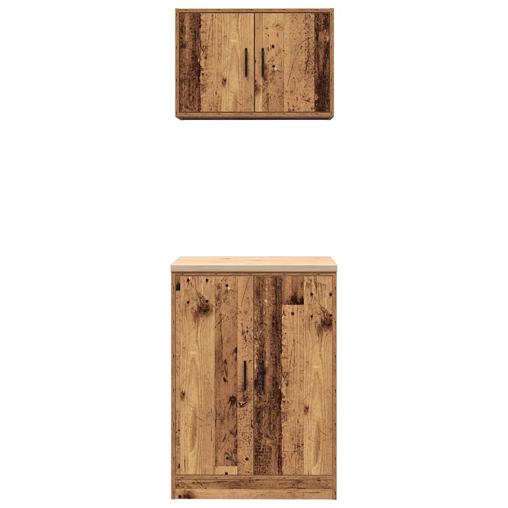 2 db antik fa színű szerelt fa garázs szekrények