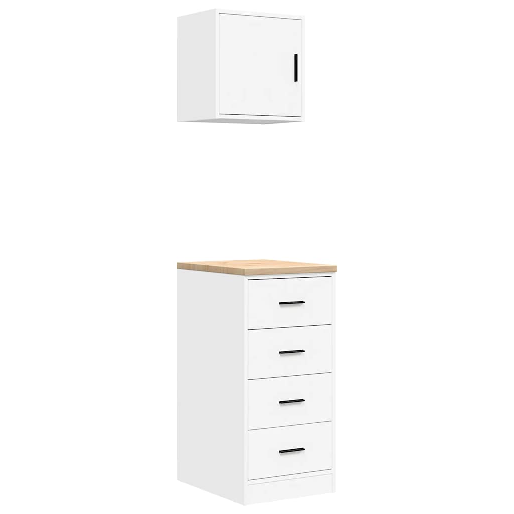 2 db fehér szerelt fa garázs szekrények