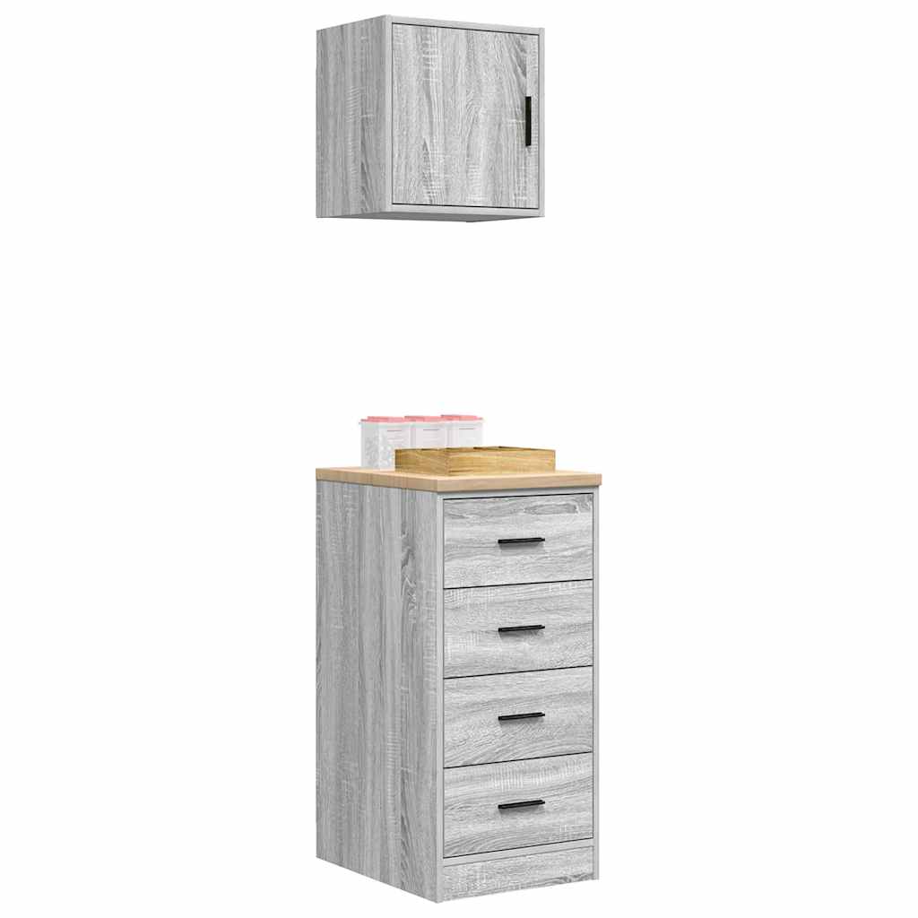 2 db betonszürke szerelt fa garázs szekrények