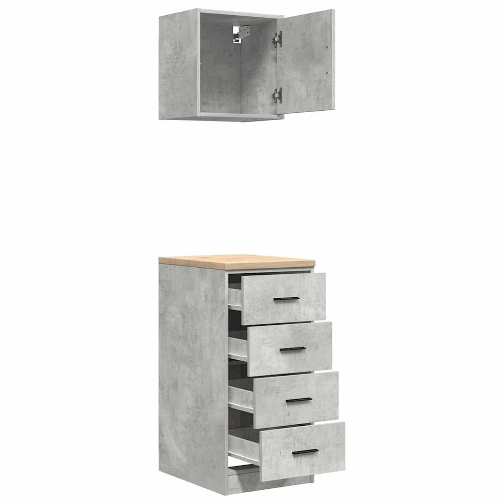 2 db betonszürke szerelt fa garázs szekrények