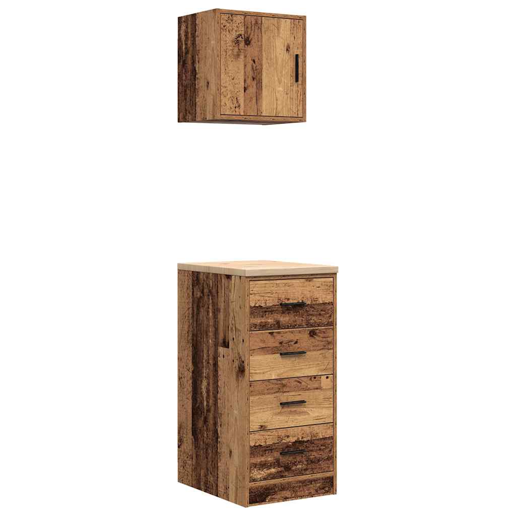 2 db antik fa színű szerelt fa garázs szekrények