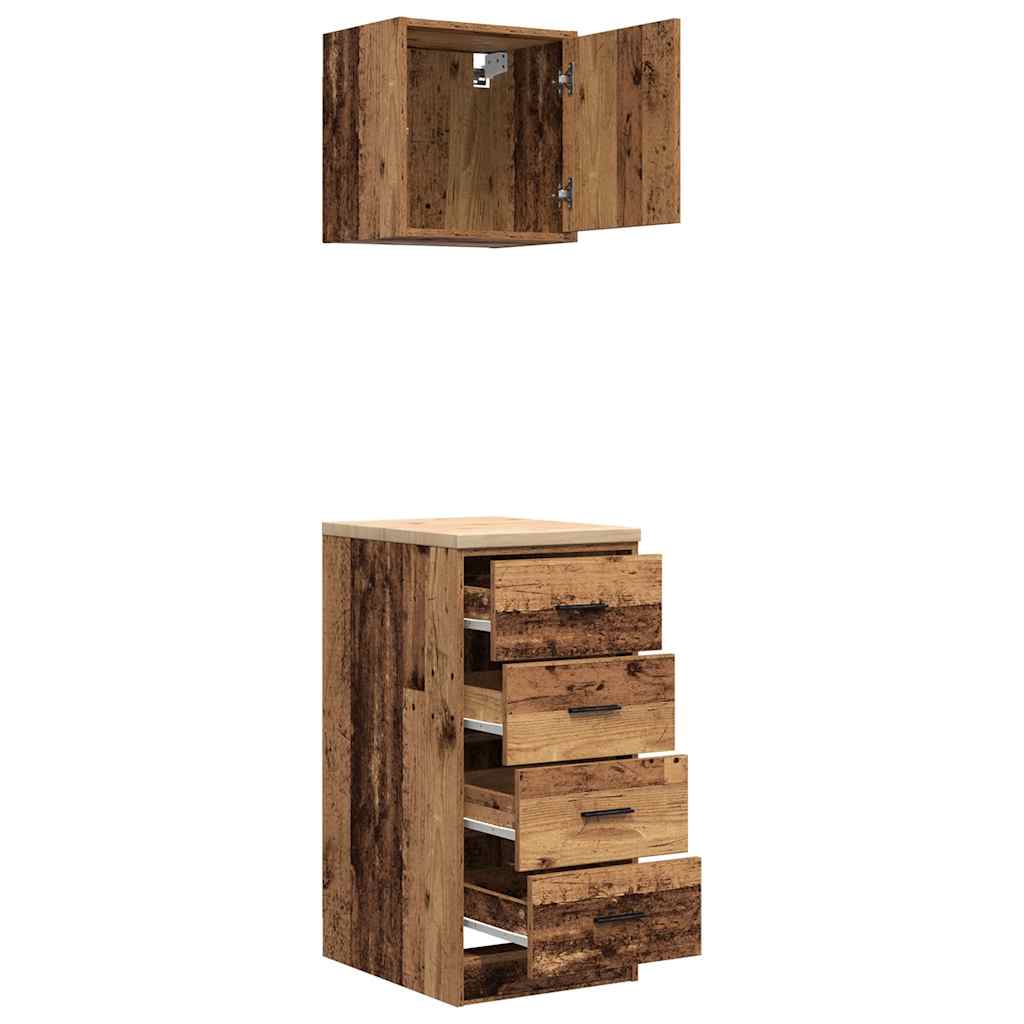 2 db antik fa színű szerelt fa garázs szekrények