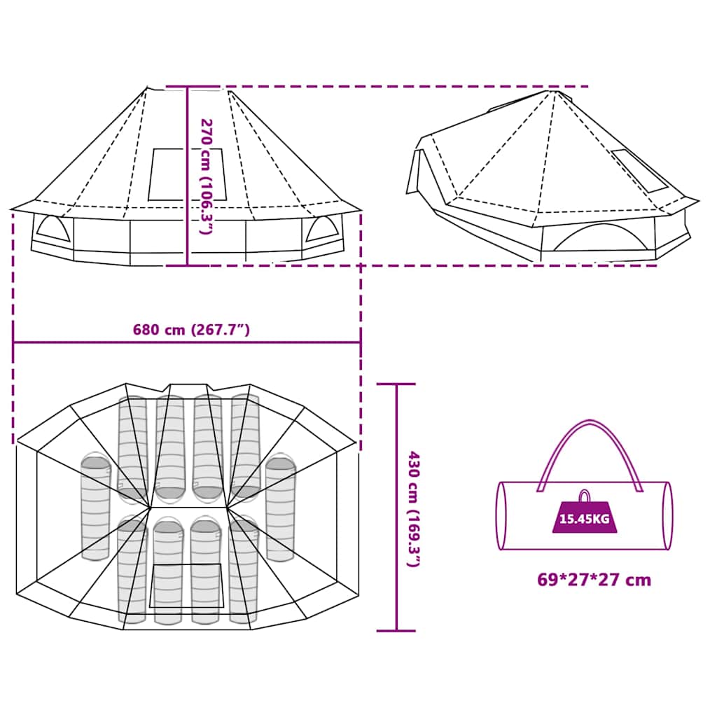 Tipi sátor tetővel tárolóval kék 680 x 430 x 270 cm taft
