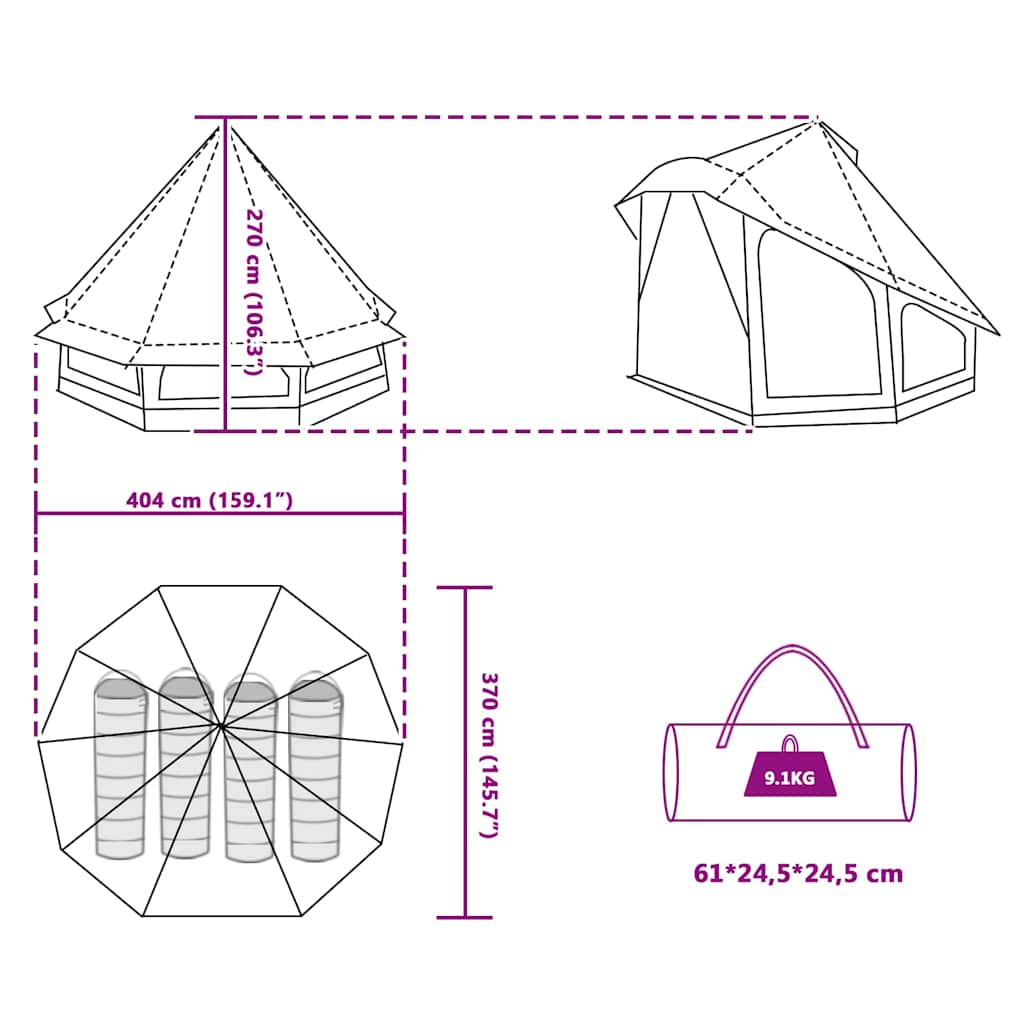 Tipi sátor tetővel tárolóval kék 404 x 370 x 270 cm taft