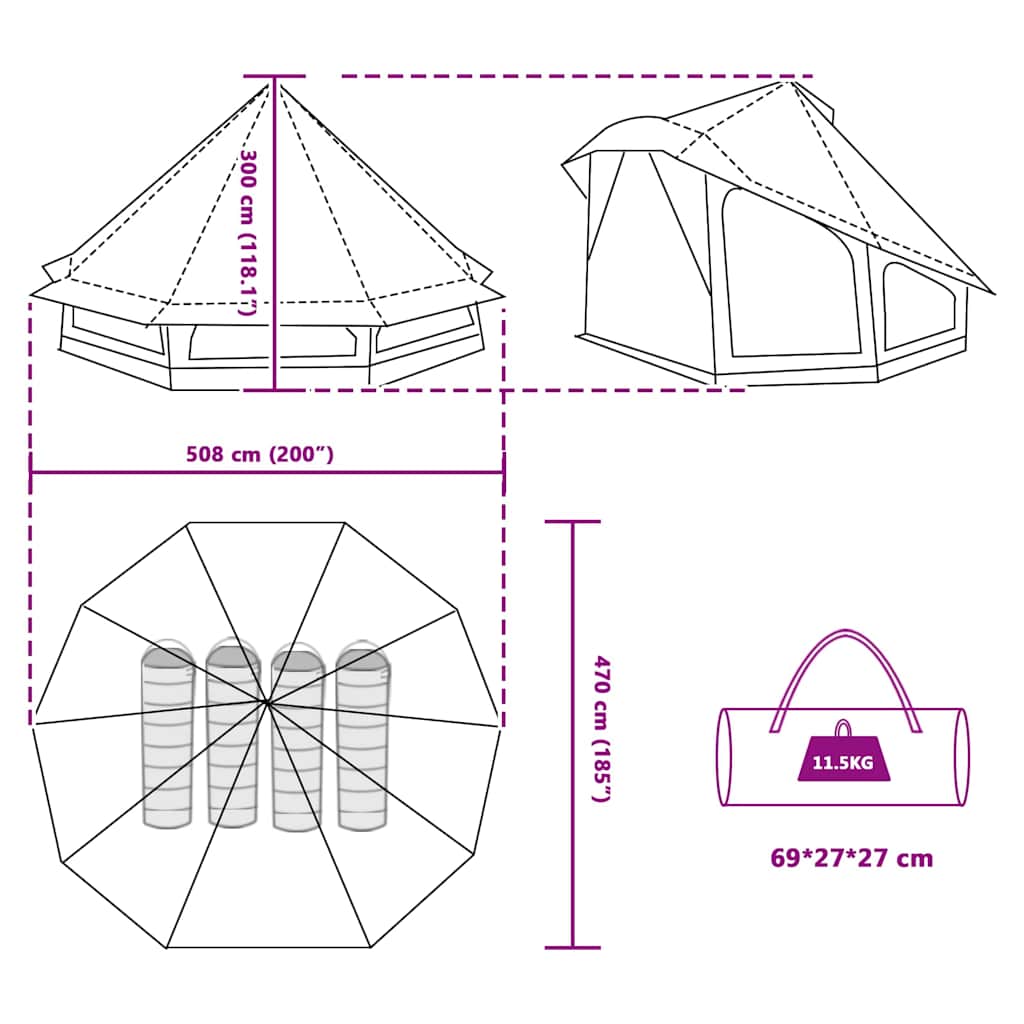 Tipi sátor tetővel szürke és narancs 508 x 470 x 300 cm taft