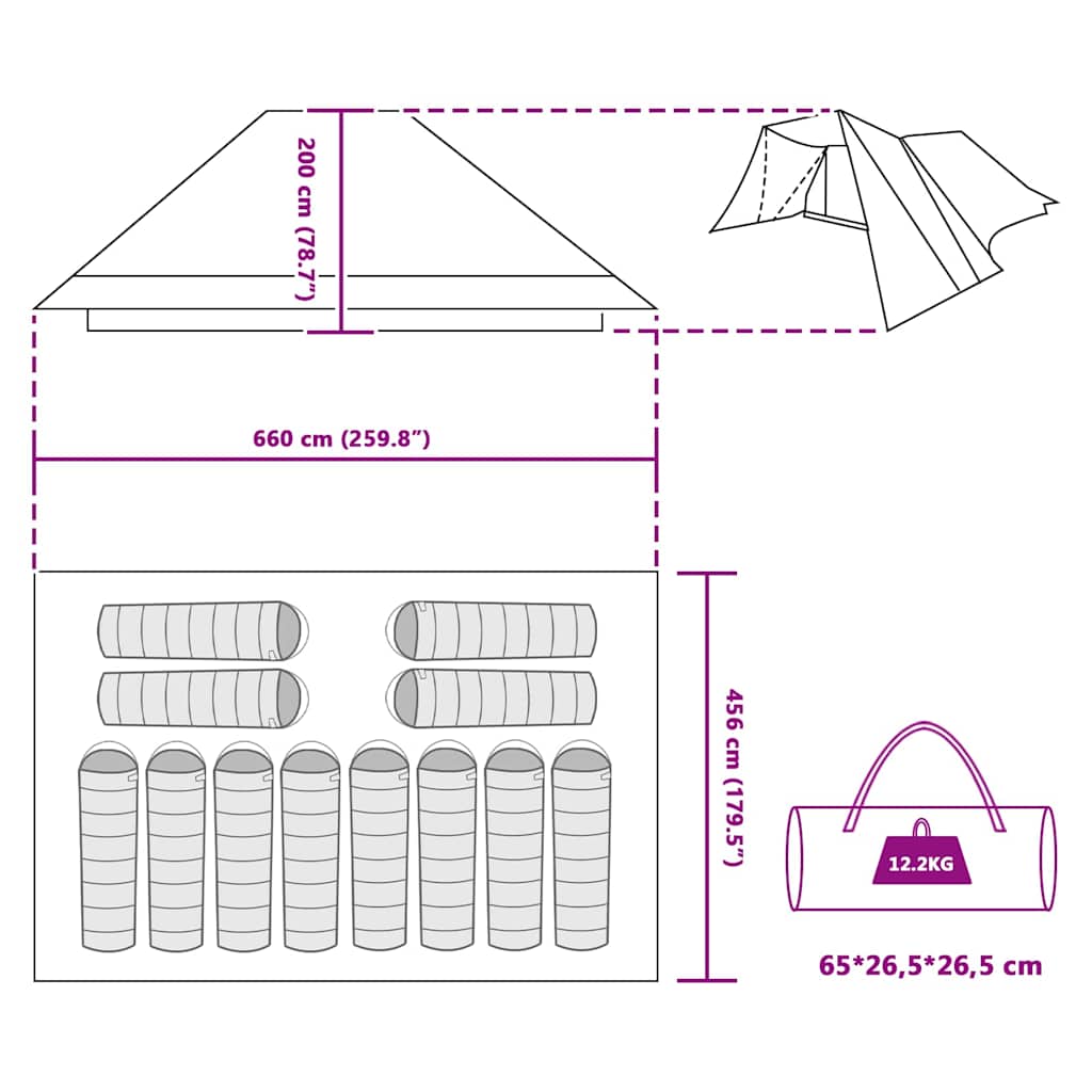 Tipi sátor tetővel tárolóval kék 660 x 456 x 200 cm taft