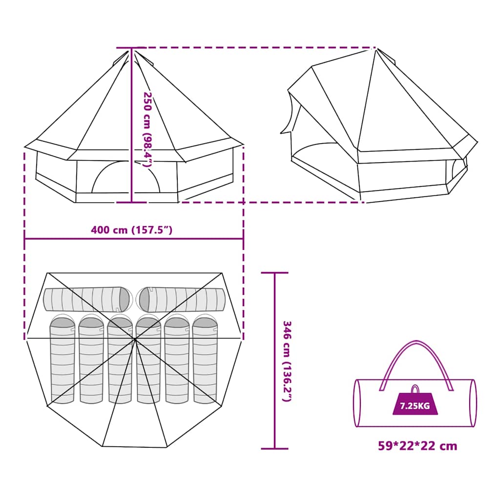 Tipi sátor tetővel szürke és narancs 400 x 346 x 250 cm taft
