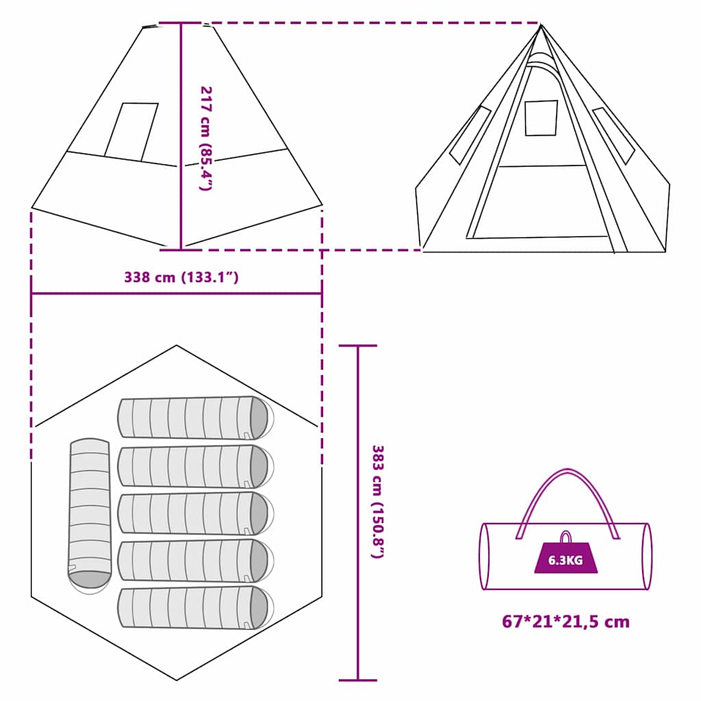 Tipi sátor tetővel szürke és narancs 383 x 338 x 217 cm taft