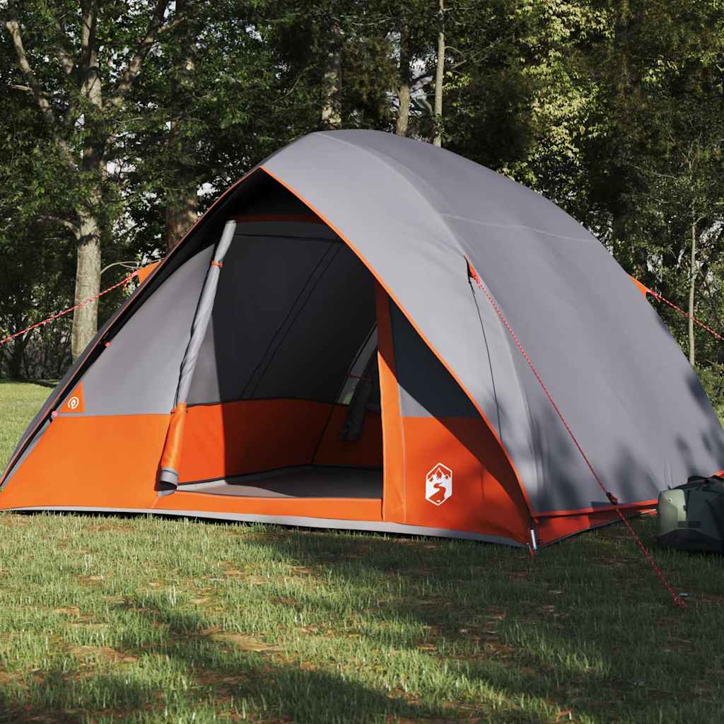 Kempingssátor tetővel szürke és narancs 275 x 230 x 140 cm taft