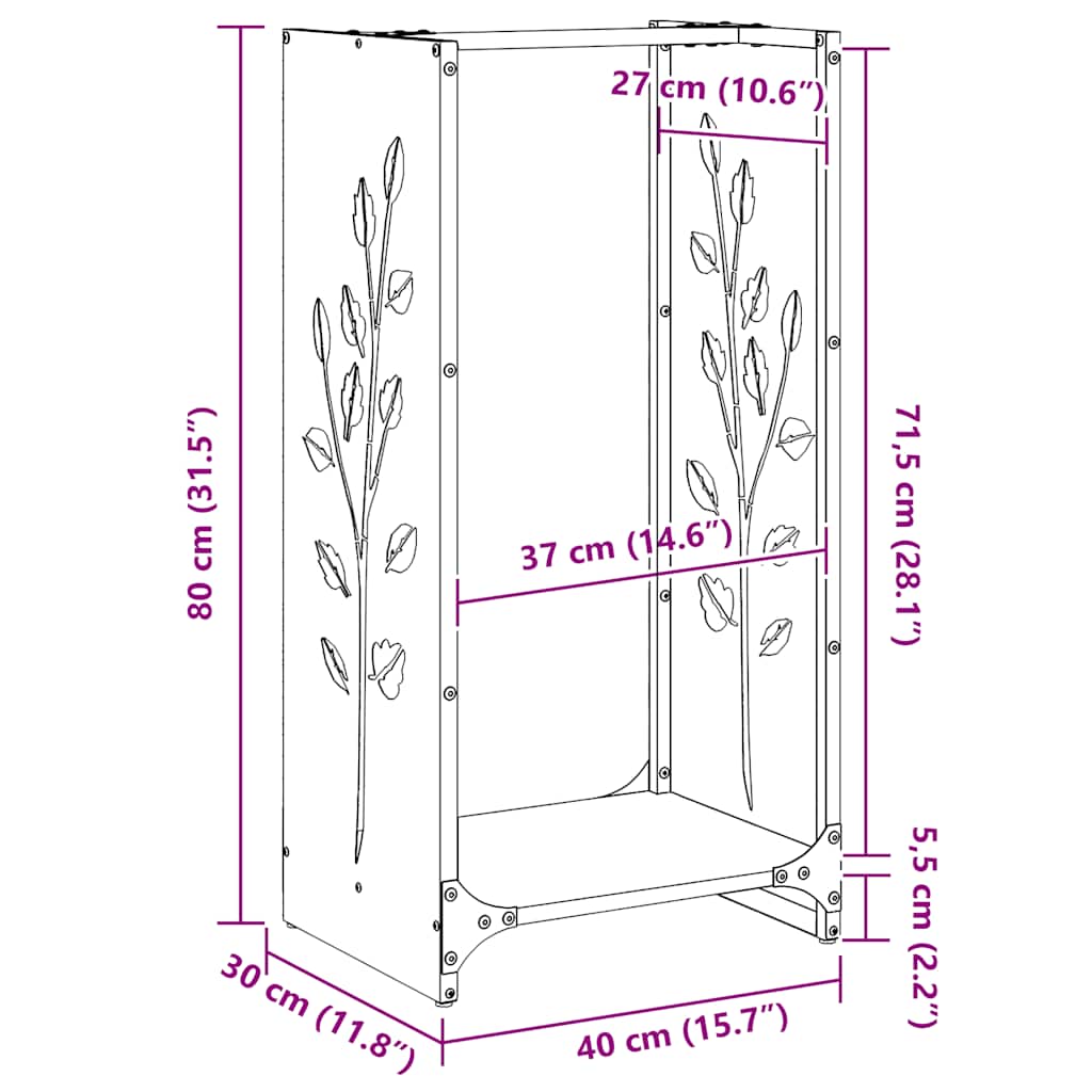 Fekete hidegen hengerelt acél tűzifatároló 40x30x80 cm