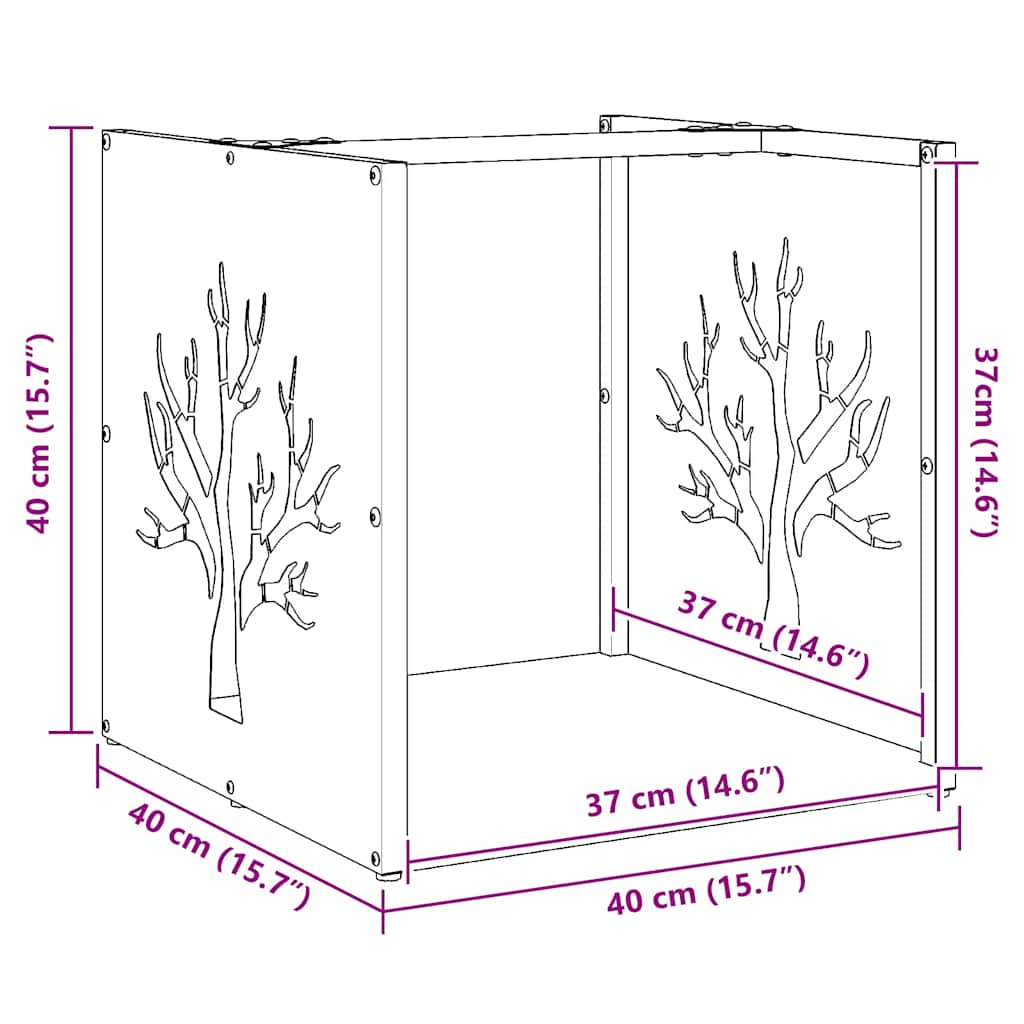 Fekete hidegen hengerelt acél tűzifatároló 40x40x40 cm